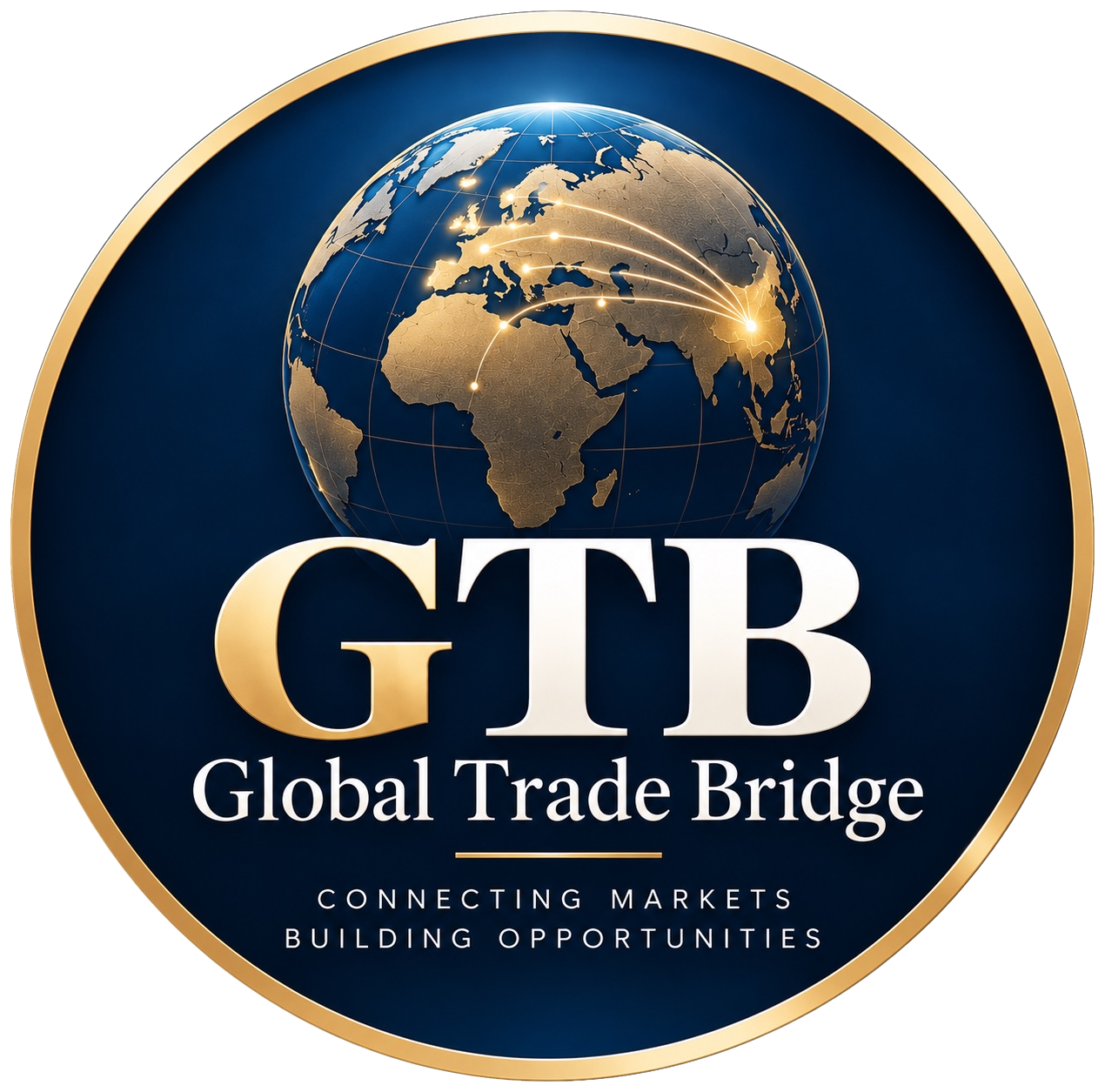 Global Trade Bridge gold and navy globe emblem